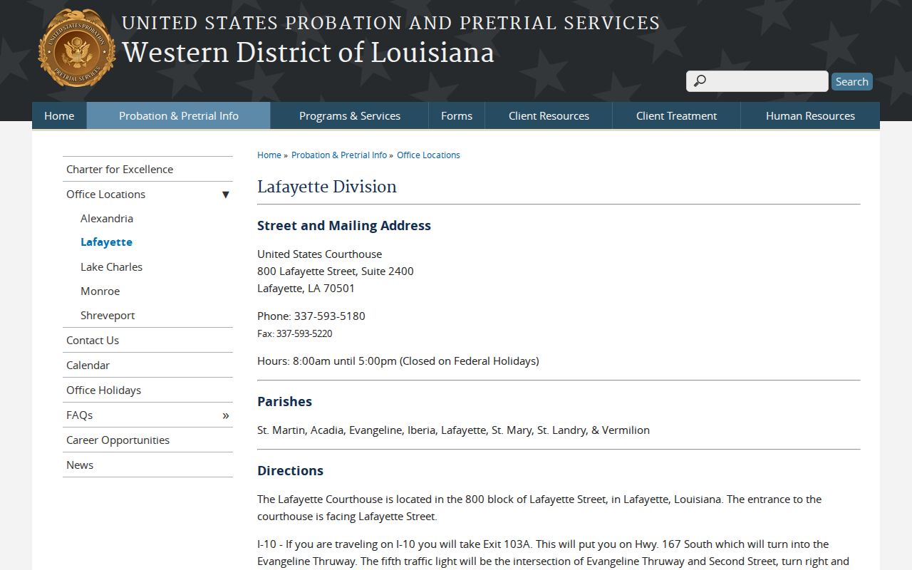 Evangeline Parish case lookup federal Lafayette Division courthouse