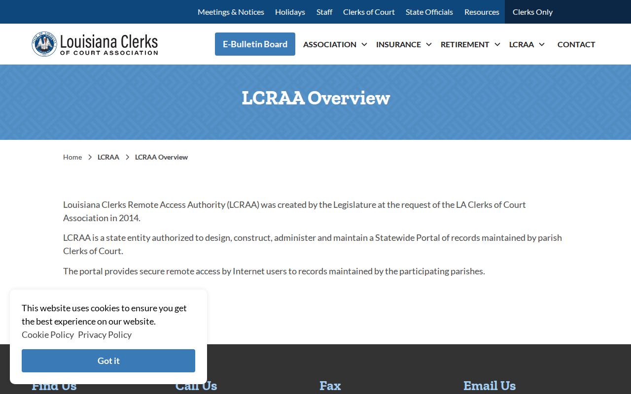 Evangeline Parish case lookup LCRAA statewide remote access overview
