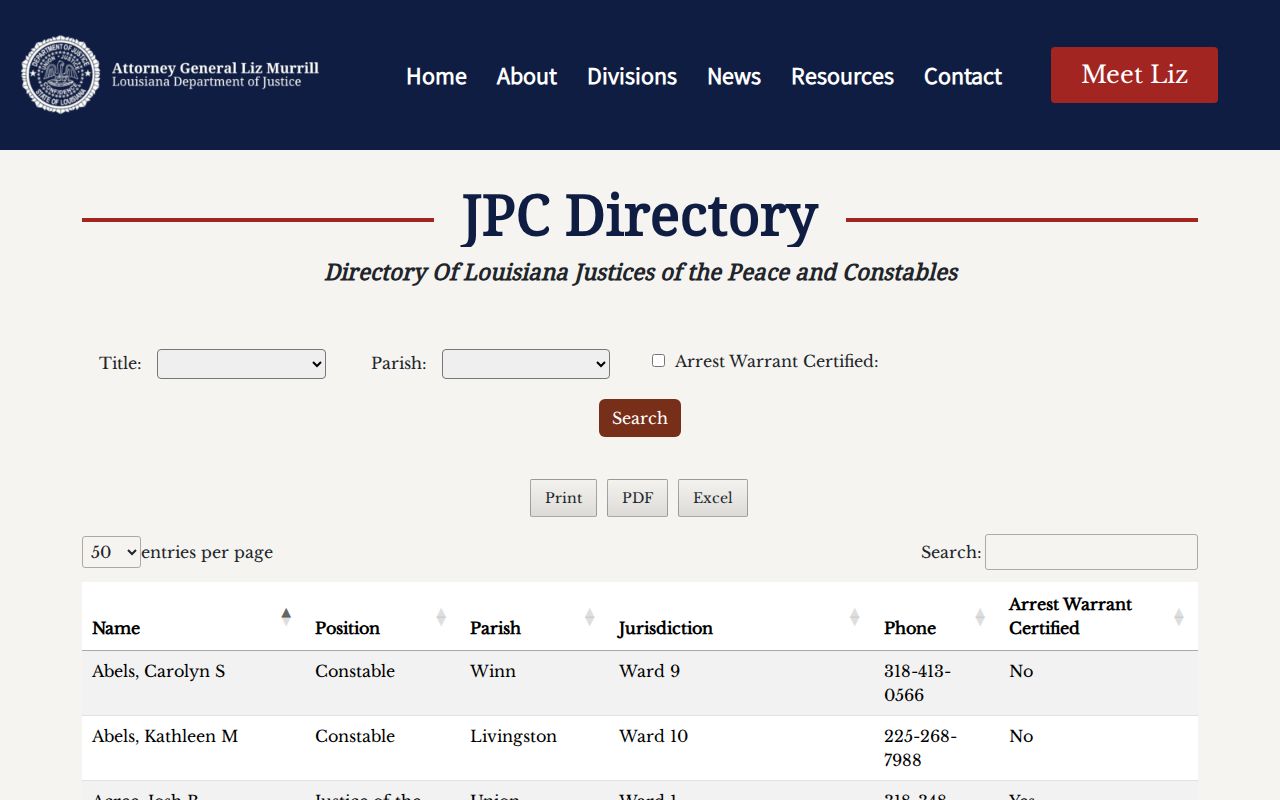 Evangeline Parish civil docket Justice Court directory