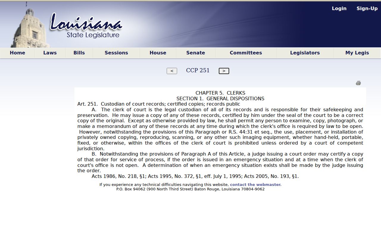Evangeline Parish court records Louisiana Code of Civil Procedure article 251