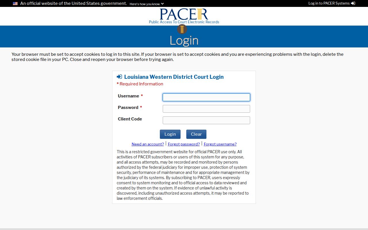 Evangeline Parish court records Western District Louisiana federal CM ECF access