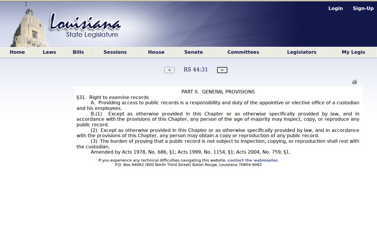 Evangeline Parish court records Louisiana public record access statute