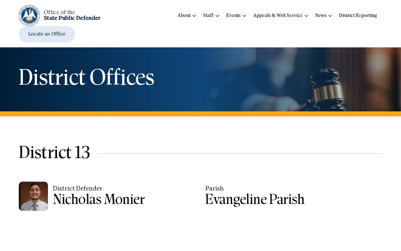 Evangeline Parish criminal docket District 13 public defender information