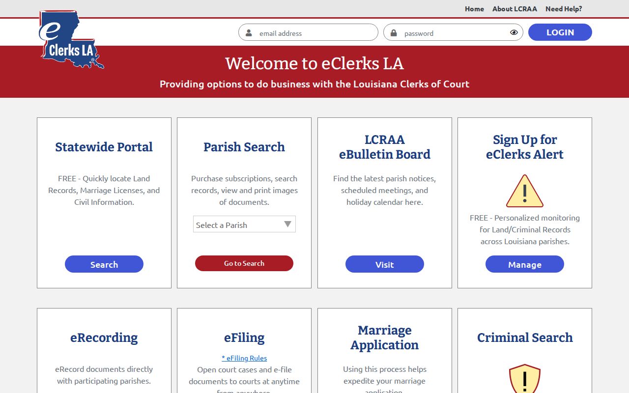 Evangeline Parish court docket eClerksLA portal