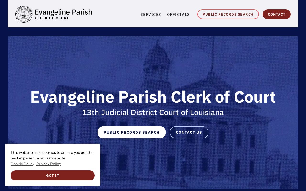 Evangeline Parish court docket clerk homepage